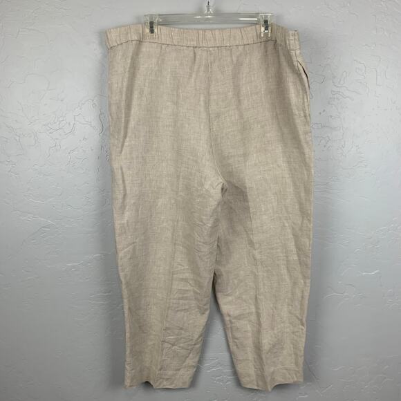 Chico's Linen Crop Wide Leg Pants Womens Size Large (2) Tan Elastic Button Hem - Picture 2 of 9